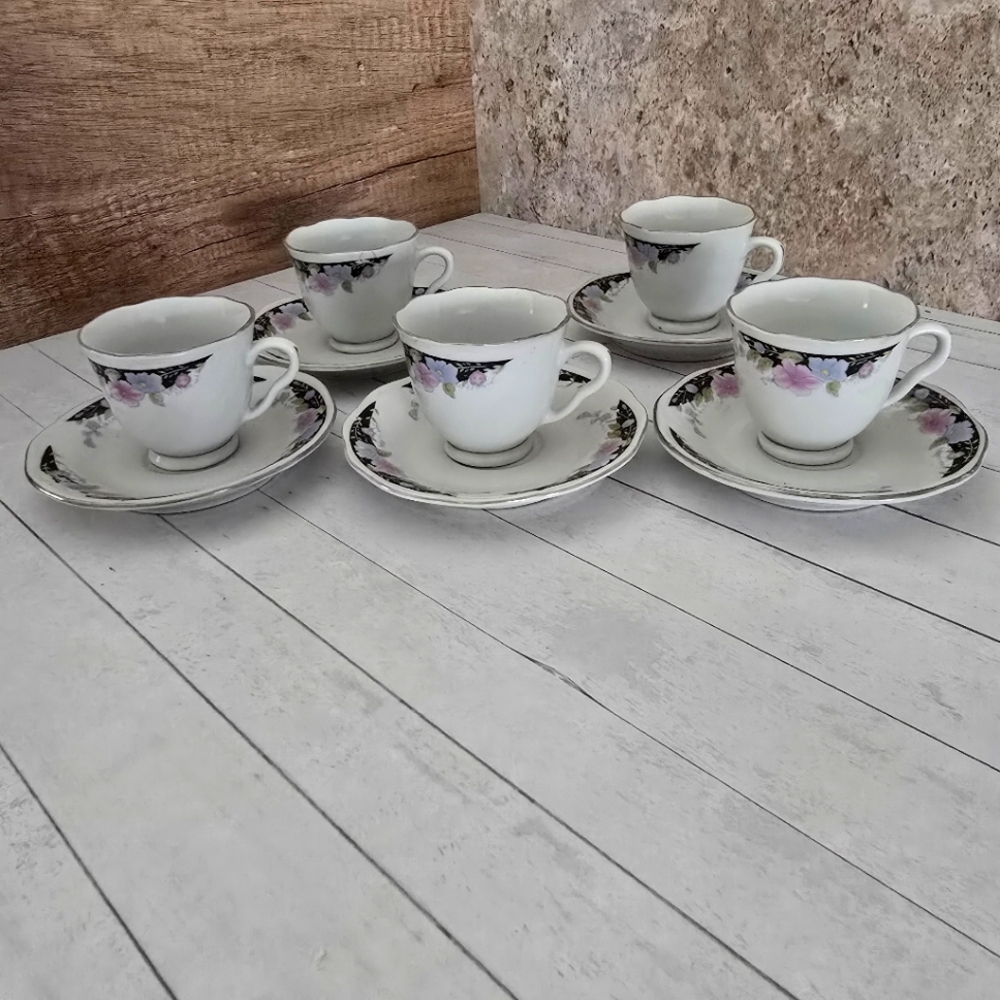 Set Of 5 Floral Porcelain Turkish Coffee Espresso Cups